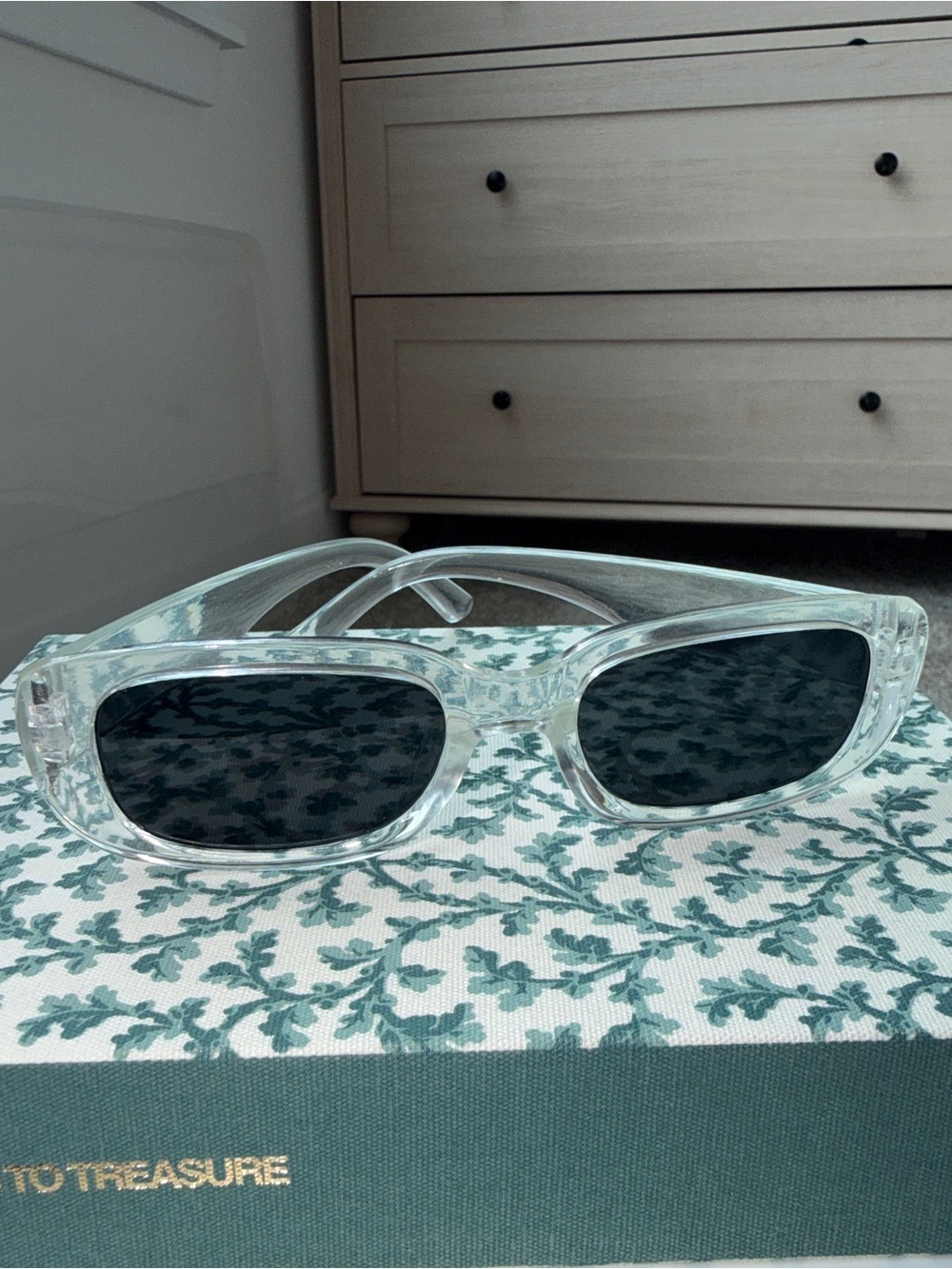 Clear Transparent Rectangle Sunglasses Black Lenses Y2K Retro Sunglasses